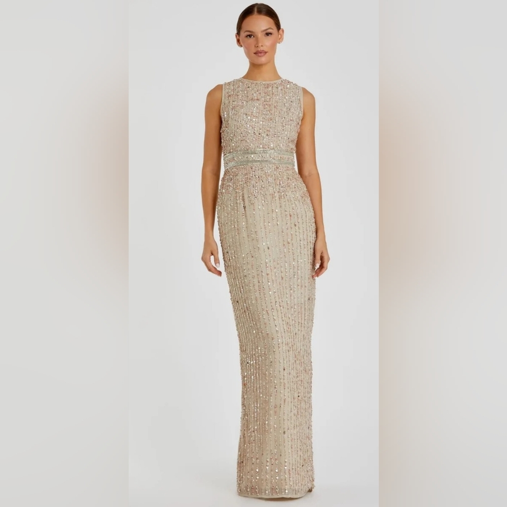 Mac Duggal Nude 93603 Sequined Sleeveless Column Gown Size 8 NWT
